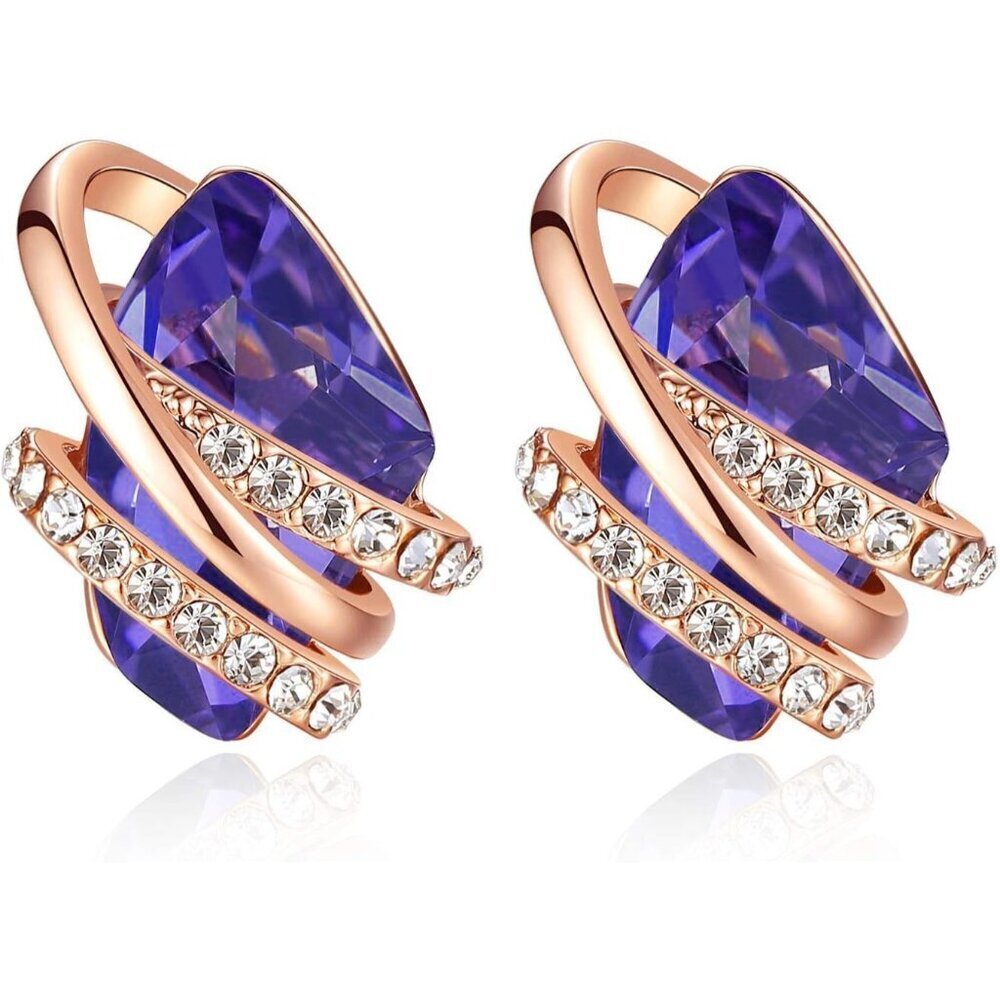 Women's Dark Purple Leafael Wish Charm Birthstone Crystal Stud Earrings Jewelery